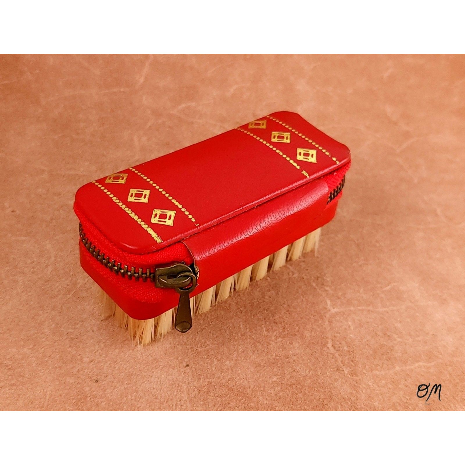 Vintage Red Zipper Ground Leather Austria Travel 3 Manicure And Sewing Kit